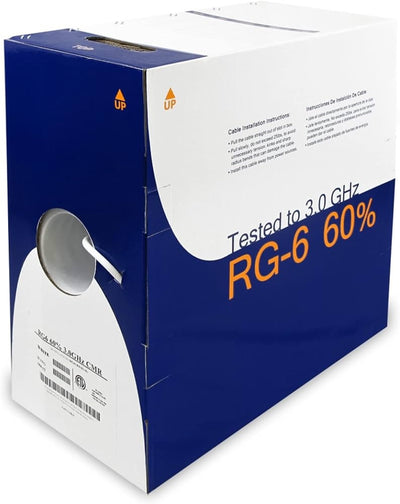 Wavenet Electronics RG6URBK4, RG6 Cable, 1000ft Pull-out Box, Rated to 3 GHz, 60% Overall Shielding, 18 Gauge Copper Clad Steel
