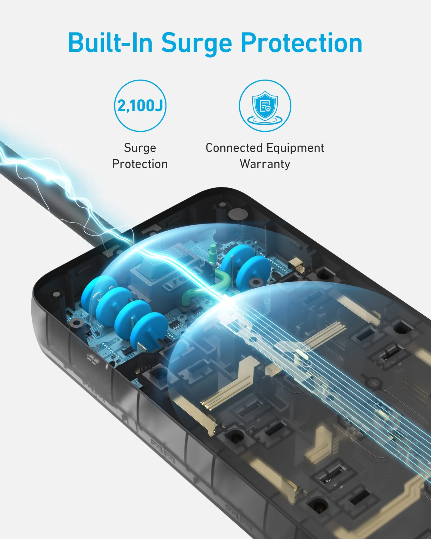 Anker 351 Power Strip 12 Outlet With USB 5ft cord 2100 Joules Protection