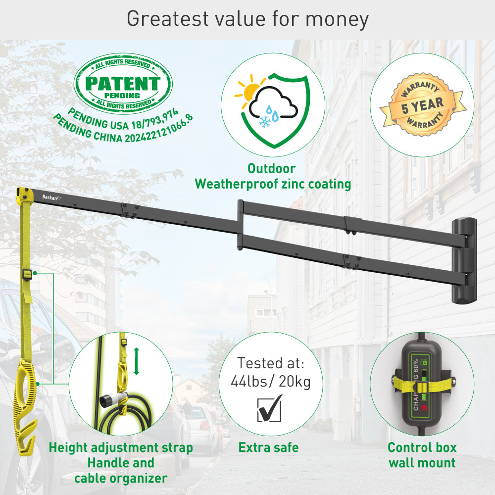 Barkan EV160WM 63” / 160cm Elegant Protective EV Charging Cable Wall Arm For EV Charging Stations
