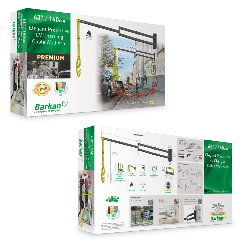 Barkan EV160WM 63” / 160cm Elegant Protective EV Charging Cable Wall Arm For EV Charging Stations