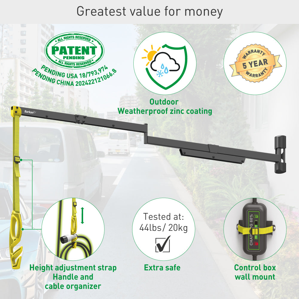 Barkan EV160WM2 63” / 160cm Protective EV Charging Cable Wall Arm For EV Charging Station