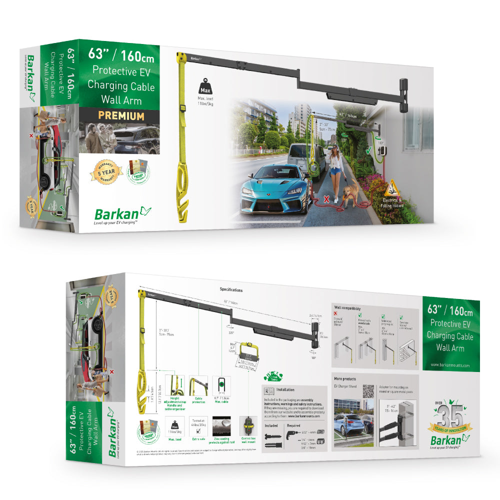 Barkan EV160WM2 63” / 160cm Protective EV Charging Cable Wall Arm For EV Charging Station
