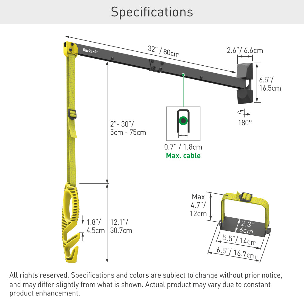Barkan EV80WM 32” / 80cm Protective EV Charging Cable Wall Arm For EV Charging Stations