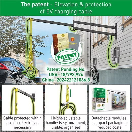 Barkan EV160WM 63” / 160cm Elegant Protective EV Charging Cable Wall Arm For EV Charging Stations