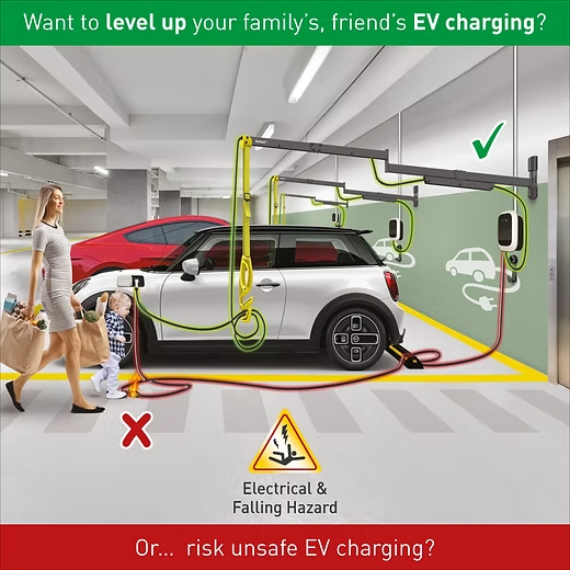 Barkan EV160WM2 63” / 160cm Protective EV Charging Cable Wall Arm For EV Charging Station