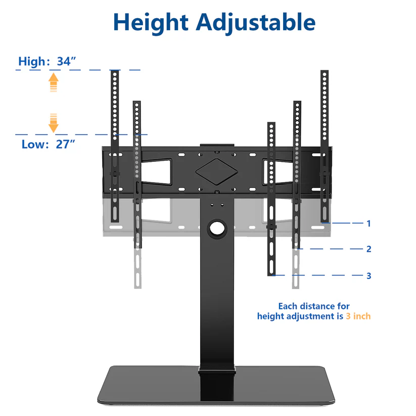 HTA UT5001 Swivel Tabletop TV Stand with Glass Base for 40" - 80" TVs