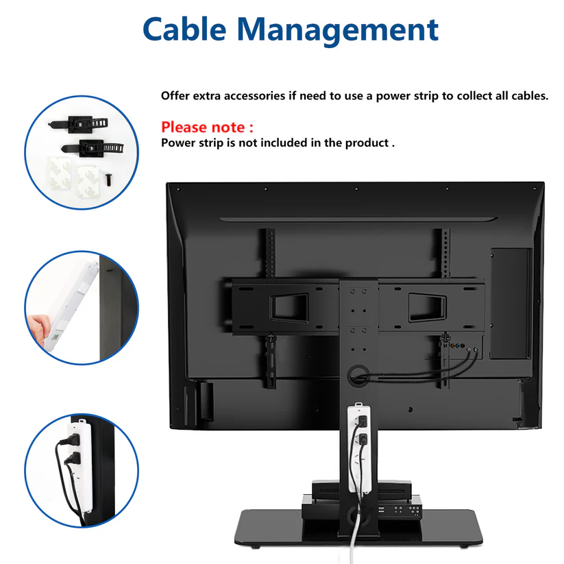 HTA UT5001 Swivel Tabletop TV Stand with Glass Base for 40" - 80" TVs