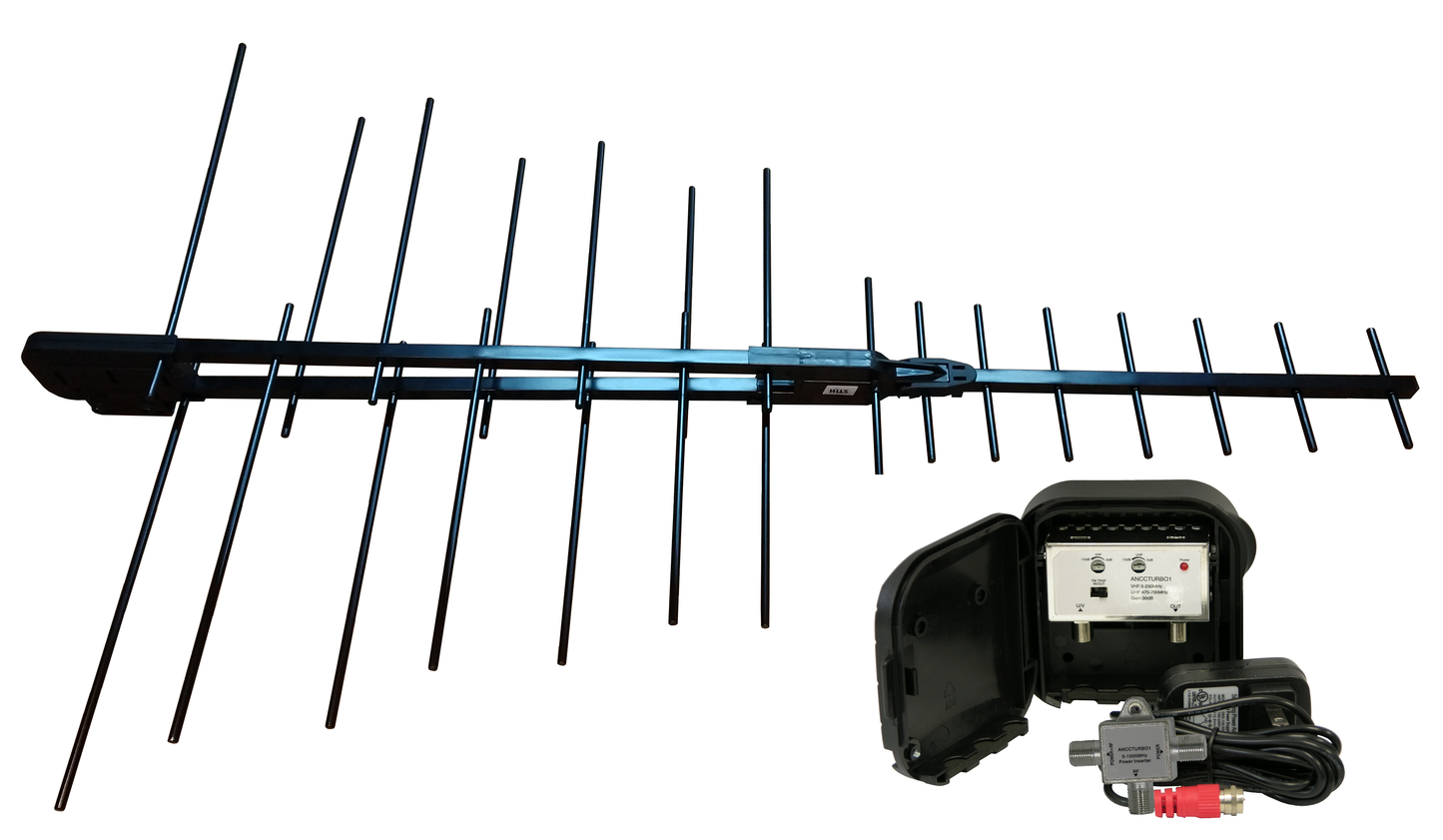 Sky Blue BA200, Black Arrow Antenna Hi-VHF/UHF bundled with SB51 Single Input Preamp