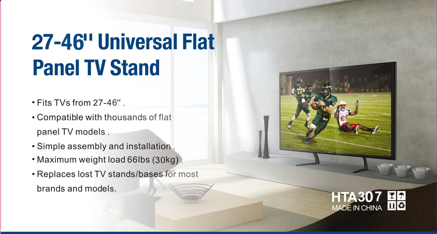 HTA307 Home Theater Acccessories Universal Table Top TV Stand Legs for Most 27"- 46" LED/LCD Flat Panel TV, Height Adjustable