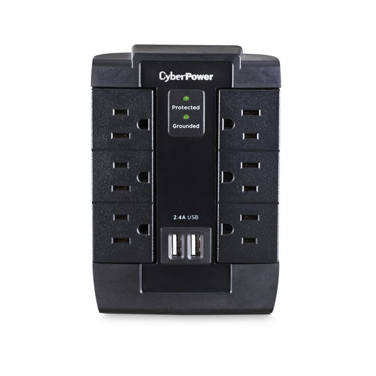 Cyber Power P600WSURC1, surge strip, 6 outlet, wall mount, 2 USB ports (2.4A)
