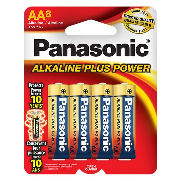 Panasonic Battery AM3-BP4, AA Alkaline Battery 4 Pack (AM-3PA/4B & LR-6EGA/4B) (Four AA batteries in hangable blister pack)