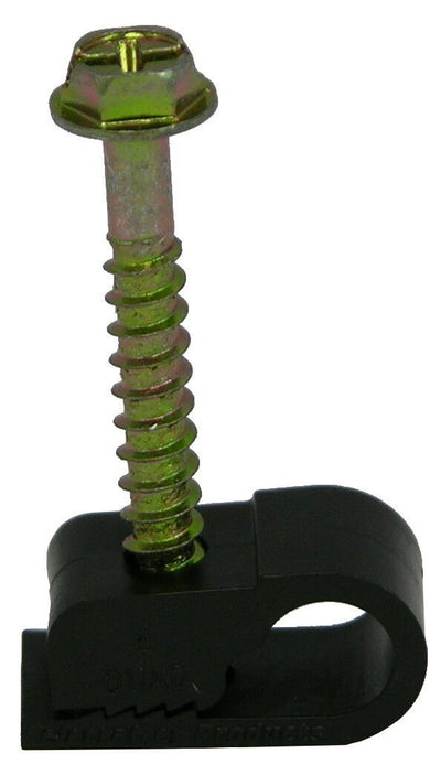 Telecrafter Q7BK, Flex Clips for RG-6 Quad shield Coax Cable, 7/8" screw, 100/bag