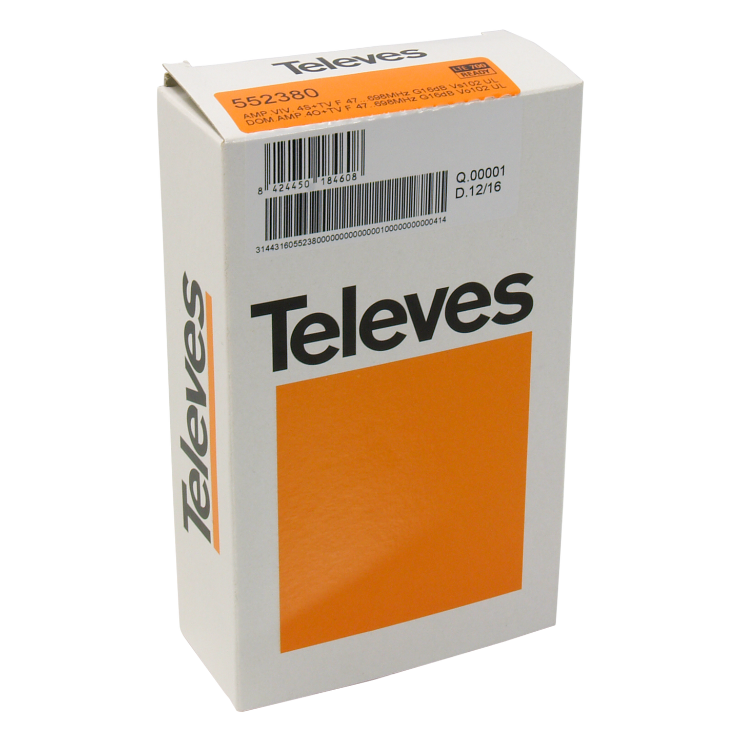 Televes 552380 Distribution Amplifier "F" domestic amplifier, 4 outputs (3+TV): VHF/UHF 16dB Gain, Adjustable