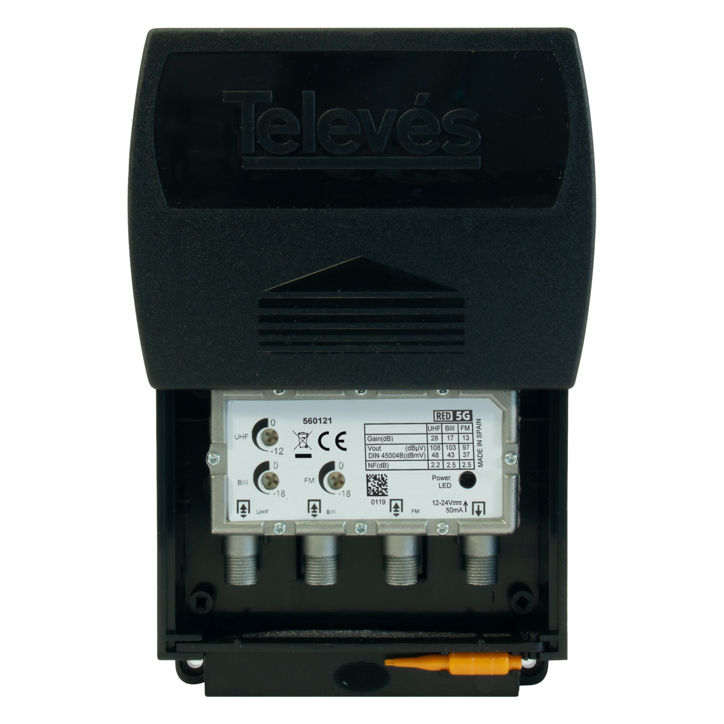 Televes 560121 Preamp/Preamplifier with LTE Filter for UHF/Hi-VHF/FM Band, 3 input, One Output