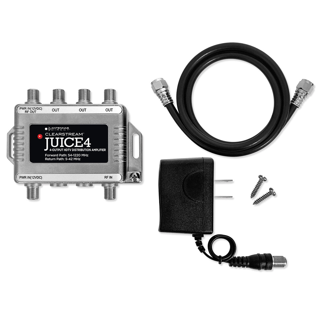 Antennas Direct JUICE4, 4 Output TV / CATV Distribution Amplifier 8.5dB per port Waterproof