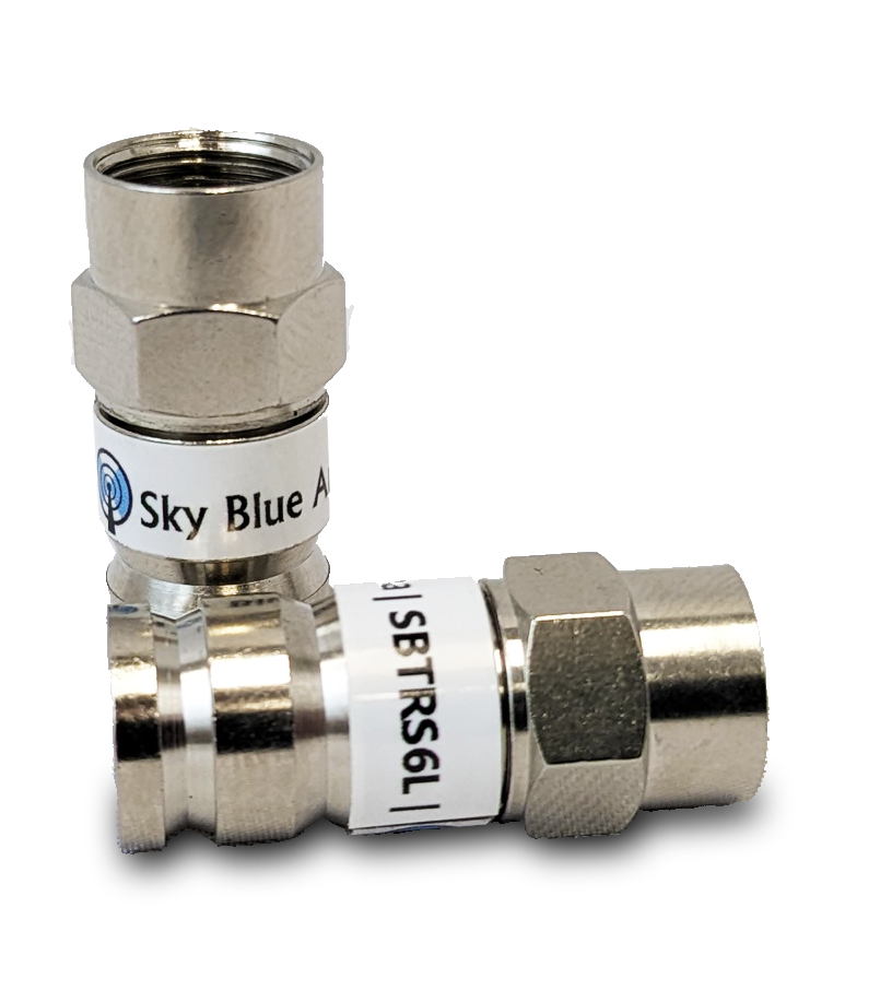 Sky Blue Antenna SBTRS6L, TRS6L RG6 Compression Connector, F-Fitting for RG-6 Coax Cable, locking, internal O-ring