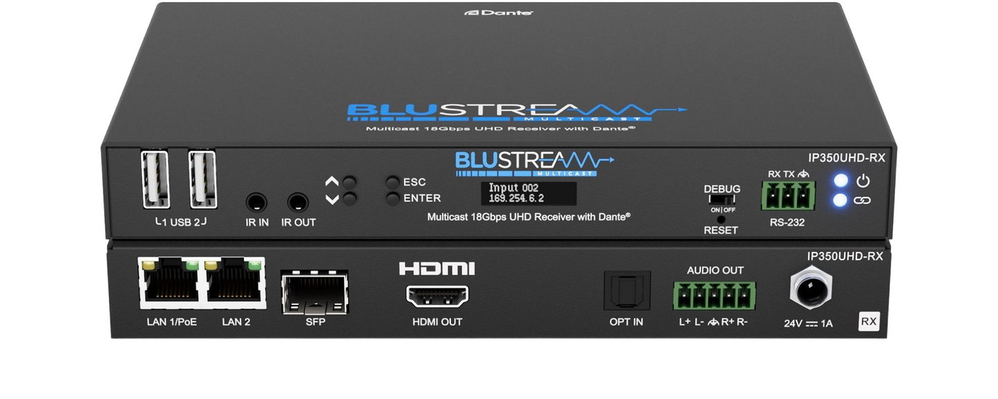 IP350UHD-RX IP Multicast HDMI2.0 Video Receiver With Dante® 4k 60hz