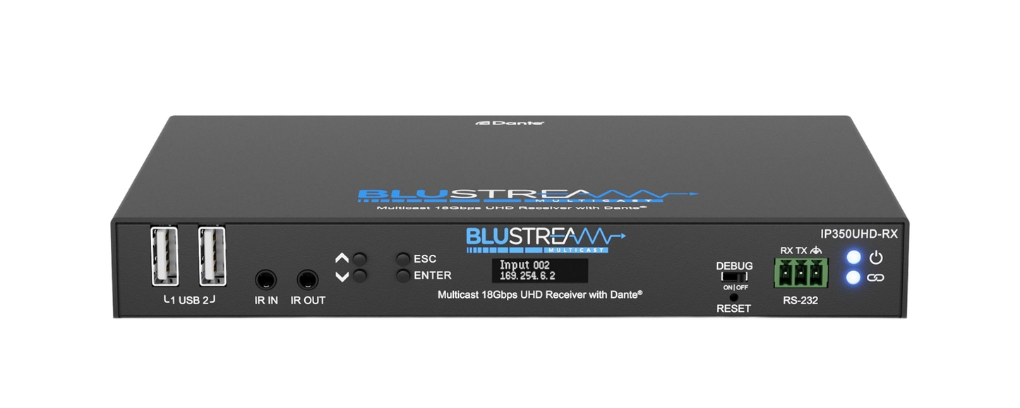 IP350UHD-RX IP Multicast HDMI2.0 Video Receiver With Dante® 4k 60hz