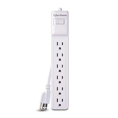 Cyber Power B602RC1, surge strip, 6 outlet, 2' cord, 500J, white