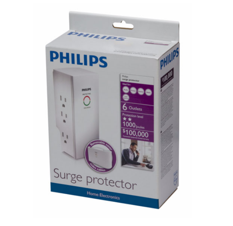 Philips Consumer Electronics SPP3060Y/17, surge strip, 6 outlet, wall mounted, white