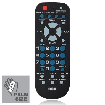 TCE / RCA RCR504BEV, 4 device remote control, universal, palm size