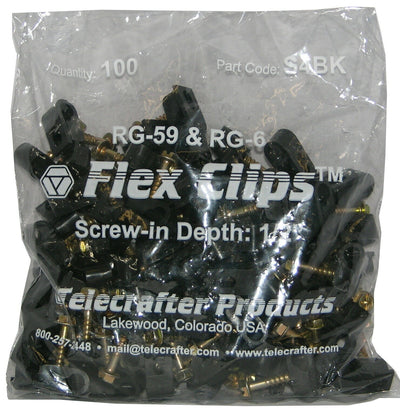 Telecrafter S4BK, Flex Clips for RG-6 or RG-59 Coax Cable, 1/2" screw, 100/bag