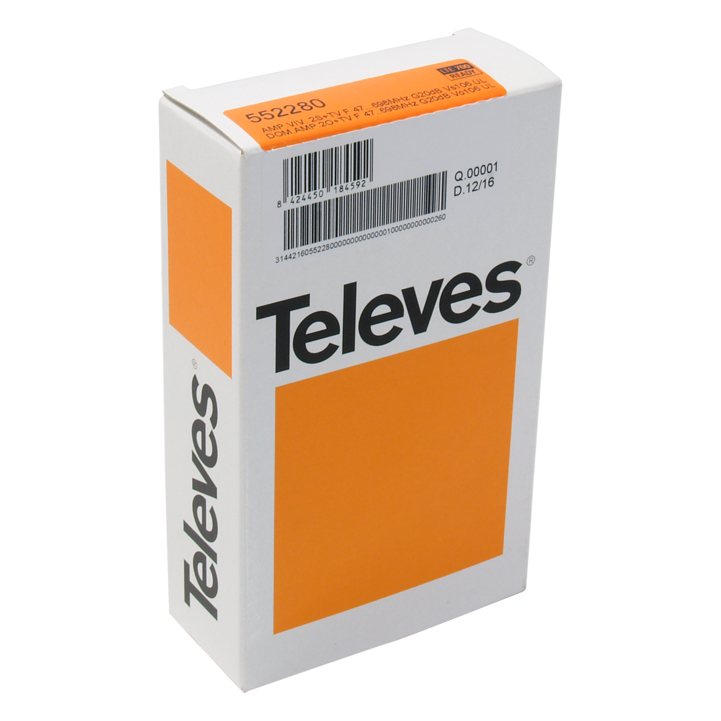 Televes 552280 Distribution Amplifier 2 Output, 20dB Gain, Adjustable Gain Control  "F" domestic amplifier, 3 outputs (2+TV): VHF/UHF